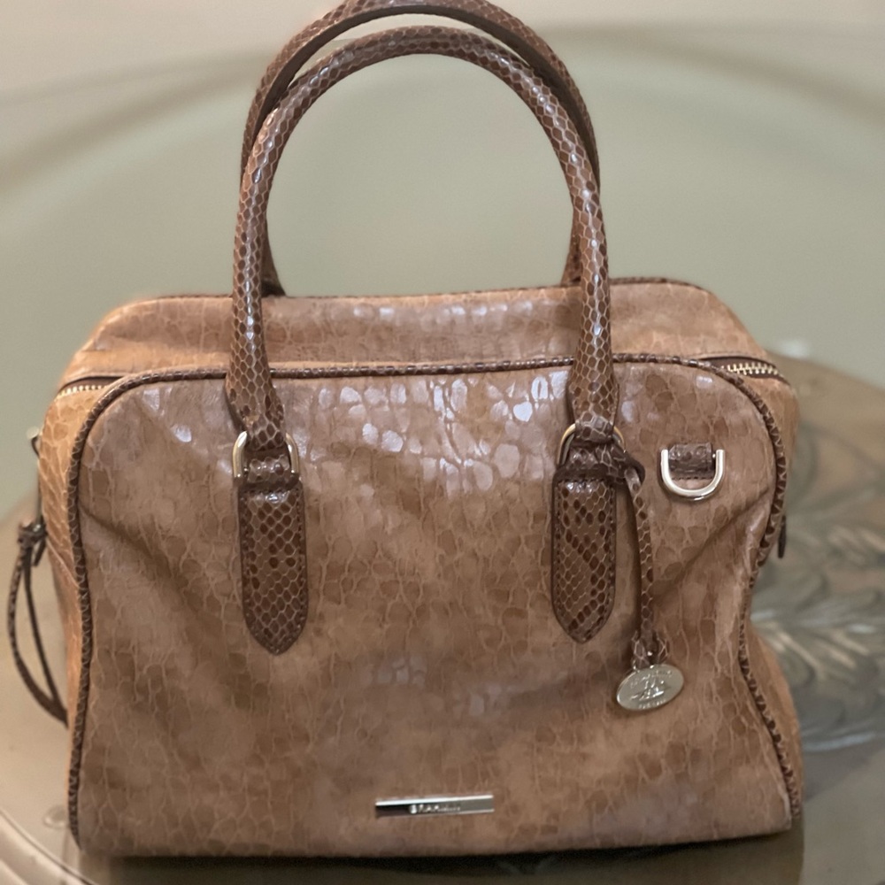 Brahmin Tan Croc-Textured Satchel Handbag